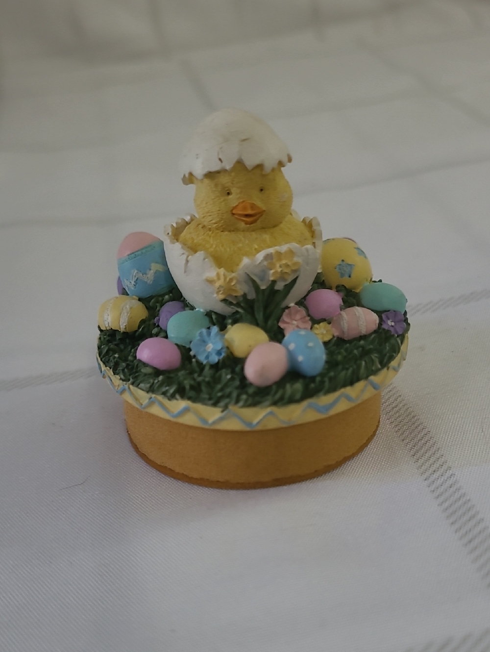 Yellow Chick in Egg Easter Figurine with Pastel Eggs Topper For Jar